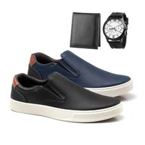 Sapatenis Casual Slip On Masculino Kit 2 Tenis Carteira Relogio Palmilha Gel