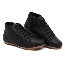 Sapatenis de Botinha Lisa Em Couro Sola Borracha Macia Com Elástico e Zíper Lateral Moda Casual Sapatenis de Botinha Lisa Em Couro Sola Borracha Macia Com Elástico e Zíper Lateral Moda Casual