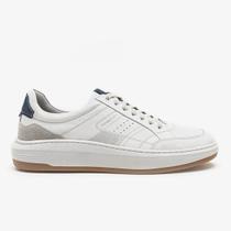 Sapatênis Democrata Denim John Couro Branco Azul Casual Sapatênis Democrata Denim John Couro Branco Azul Casual