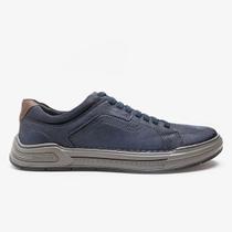 Sapatênis Democrata Denim Volp Couro Azul Navy Elástico Casual