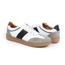 Sapatênis Em Couro Masculino Esporte Fino Cinza Tendência Retrô