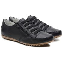 sapatênis feminino Comfort Bella Dama em Couro preto com zíper