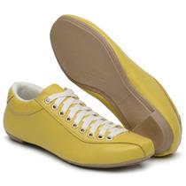 Sapatênis Feminino Comfort Couro Amarelo Di Roma