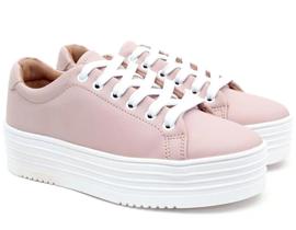 Sapatenis Feminino Plataforma Sola Alta Confortável Leve Ajuste Cadarço Branco Rosa Preto Lançamento - Atria Shoes