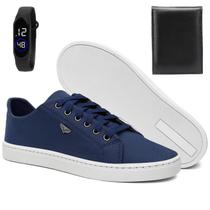 Sapatênis Masculino Casual Azul Confortável Antiderrapante Básico Cadarço Dia a Dia com Relógio e Cinto Sapatênis Masculino Casual Azul Confortável Antiderrapante Básico Cadarço Dia a Dia com Relógio e Cinto