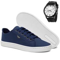 Sapatênis Masculino Casual Azul Confortável Antiderrapante Básico Cadarço Dia a Dia com Relógio Sapatênis Masculino Casual Azul Confortável Antiderrapante Básico Cadarço Dia a Dia com Relógio