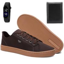 Sapatênis Masculino Casual Marrom Confortável Antiderrapante Básico Cadarço Dia a Dia com Relógio e Carteira Sapatênis Masculino Casual Marrom Confortável Antiderrapante Básico Cadarço Dia a Dia com Relógio e Carteira