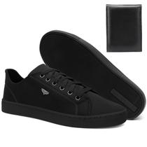 Sapatênis Masculino Casual Preto Confortável Antiderrapante Básico Cadarço Dia a Dia com Carteira Sapatênis Masculino Casual Preto Confortável Antiderrapante Básico Cadarço Dia a Dia com Carteira