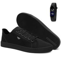 Sapatênis Masculino Casual Preto Confortável Antiderrapante Básico Cadarço Dia a Dia com Relógio Digital Sapatênis Masculino Casual Preto Confortável Antiderrapante Básico Cadarço Dia a Dia com Relógio Digital