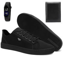 Sapatênis Masculino Casual Preto Confortável Antiderrapante Básico Cadarço Dia a Dia com Relógio e Carteira Sapatênis Masculino Casual Preto Confortável Antiderrapante Básico Cadarço Dia a Dia com Relógio e Carteira