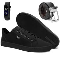 Sapatênis Masculino Casual Preto Confortável Antiderrapante Básico Cadarço Dia a Dia com Relógio e Cinto Sapatênis Masculino Casual Preto Confortável Antiderrapante Básico Cadarço Dia a Dia com Relógio e Cinto