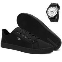 Sapatênis Masculino Casual Preto Confortável Antiderrapante Básico Cadarço Dia a Dia com Relógio Sapatênis Masculino Casual Preto Confortável Antiderrapante Básico Cadarço Dia a Dia com Relógio