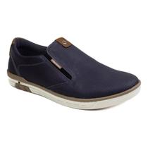 Sapatênis Masculino Pegada Couro Azul Slip-on Antiderrapante Casual