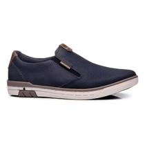 Sapatênis Masculino Pegada Couro Azul Slip-On Antiderrapante Casual