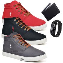 Sapatenis Masculino Polo Blu Bota Cano Alto Super Leve e Confortável 3 pares + Carteira e Relógio-78