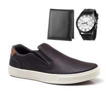 Sapatenis Masculino Slip On Casual Kit 1 Tenis Carteira Relogio Palmilha Gel