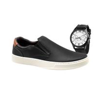 Sapatenis masculino tenis slip on casual palmilha gel confortavel + RELOGIO 37 ao 44