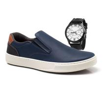 Sapatenis masculino tenis slip on casual palmilha gel confortavel + RELOGIO 37 ao 44