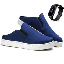 Sapatênis Mule Slip On Masculinos Confortavel+ Relogio