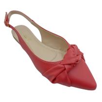 Sapatilha aberta vermelha nó rasteira feminina bico fino vermelho slingback rasteirinha sandalia