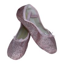 Sapatilha Ballet Rosa com Glitter Prata Adulto