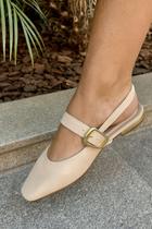 Sapatilha Bebecê Feminina Bege com Fivela Dourada e Tira Ajustável