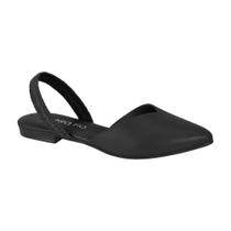 Sapatilha Beira Rio Mule Bico Fino Feminina Slingback Elástico Preta