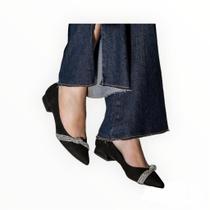 Sapatilha bico fino preto com brilho maithe 15660