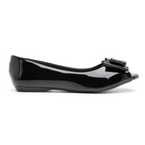 Sapatilha Bico PeepToe Laço Verniz Feminino Preto