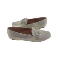 Sapatilha Bico Quadrado Craquele Ouro Light com Enfeite