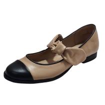 Sapatilha Boneca Bx Laço Couro Preto/Skin Sapatilha Boneca Bx Laço Couro Preto/Skin