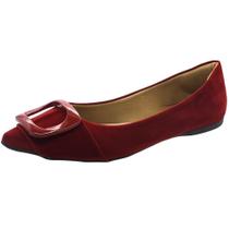 Sapatilha Casual Bico Fino Nobuck Vermelho Fivela