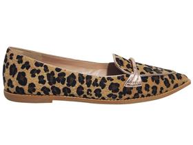 Sapatilha Casual Camurça Onça Detalhe Metalizado Cobre