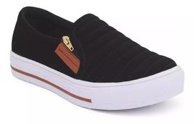 Sapatilha Casual Feminina Slip On Confortável Ziper