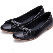 Sapatilha Couro Feminina Casual bico Redendo Preta Leve dia a dia Promoção