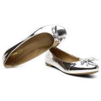 Sapatilha de Laço Metalizada Feminina Bico Redondo Minimalista Palmilha Conforto Super Leve