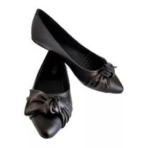 Sapatilha Feminina Básica Confortável Preta Clássica Cm Laço