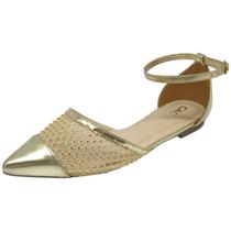 Sapatilha Feminina Bico Fino Elegante Strass Conforto Cacci
