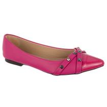 Sapatilha Feminina Bico Fino Rasteira Verniz com Brilho Flat Confortável Via Angel 1604.