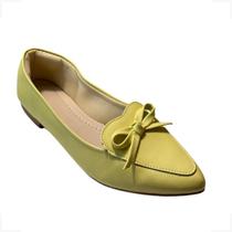 Sapatilha Feminina Bico Fino Verde Neon Calcanhar Com Espuma