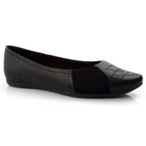 Sapatilha Feminina Bico Redondo Bordado Couro Preto Usaflex AD0710