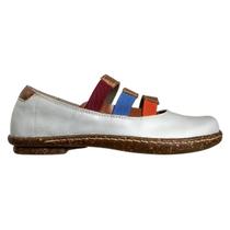 Sapatilha Feminina Boneca Couro Legitimo Off White