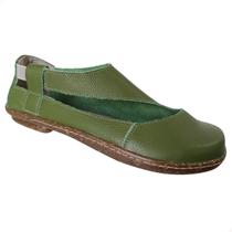 Sapatilha Feminina Boneca Couro Legítimo Verde Elástico
