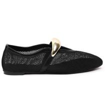Sapatilha Feminina Boneca Tela Ajustável Metal Cromado Confortável Casual Premium Antiderrapante Palmilha Macia Tela Tendência ByKore