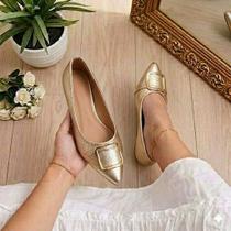 Sapatilha Feminina Confortável Dourado Luxo Elegante Sapato Feminino Mocassim Bico Fino Enfeite Sapatilha Feminina Confortável Dourado Luxo Elegante Sapato Feminino Mocassim Bico Fino Enfeite
