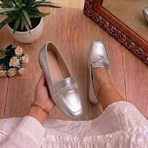 Sapatilha Feminina Confortável Luxo Elegante Mocassim Sapato Feminino Bico Quadrado Prata Strass Sapatilha Feminina Confortável Luxo Elegante Mocassim Sapato Feminino Bico Quadrado Prata Strass