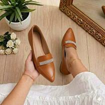 Sapatilha Feminina Confortável Luxo Mocassim Sapato Feminino Bico Fino Caramelo Strass Para Dia a Dia