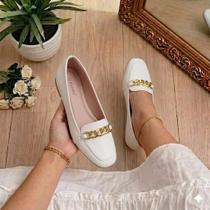 Sapatilha Feminina Mocassim Off Bico Quadrado Corrente Elegante Palmilha Comfort PU
