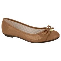 Sapatilha Feminina Moleca Camel Verniz Bico Redondo Casual