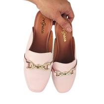 Sapatilha Feminina Mule Rosa Claro Vanessa Metal Conforto -